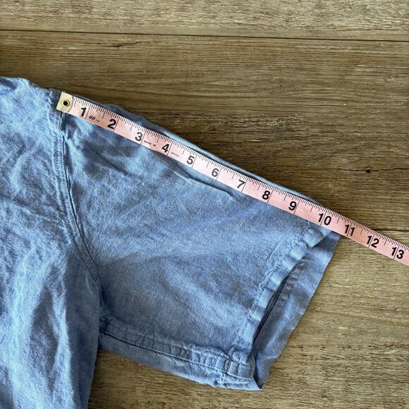 Isle Bay Linens | Linen Blend Shirt | Mens Large | Blue Short Sleeve Button Down - Picture 7 of 8
